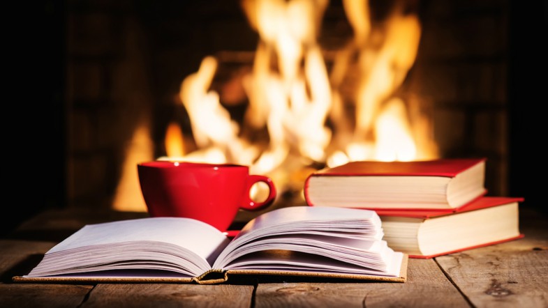 Book by the fireplace